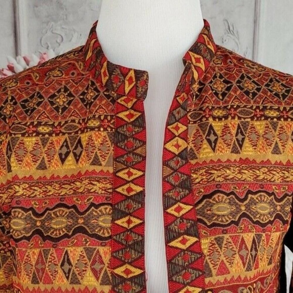 August Max Orange Southwestern Open Front Blazer Jacket M - Picture 5 of 11
